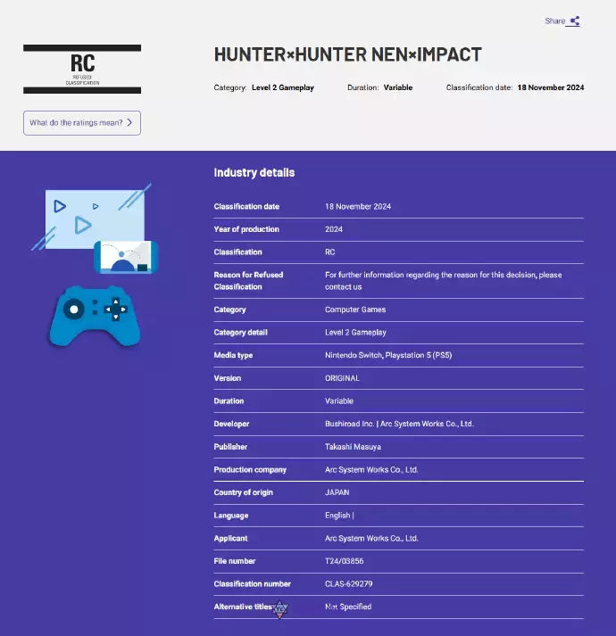 《全职猎人：NEN×IMPACT》 澳大利亚遭禁